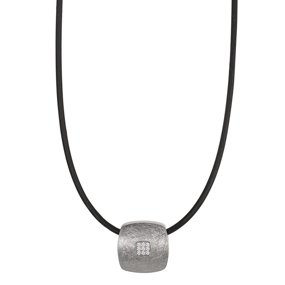 Collier rostfritt stål, gummi diamant 0.072 ct, 9 stenar, tw-si 45 cm Ø2 mm