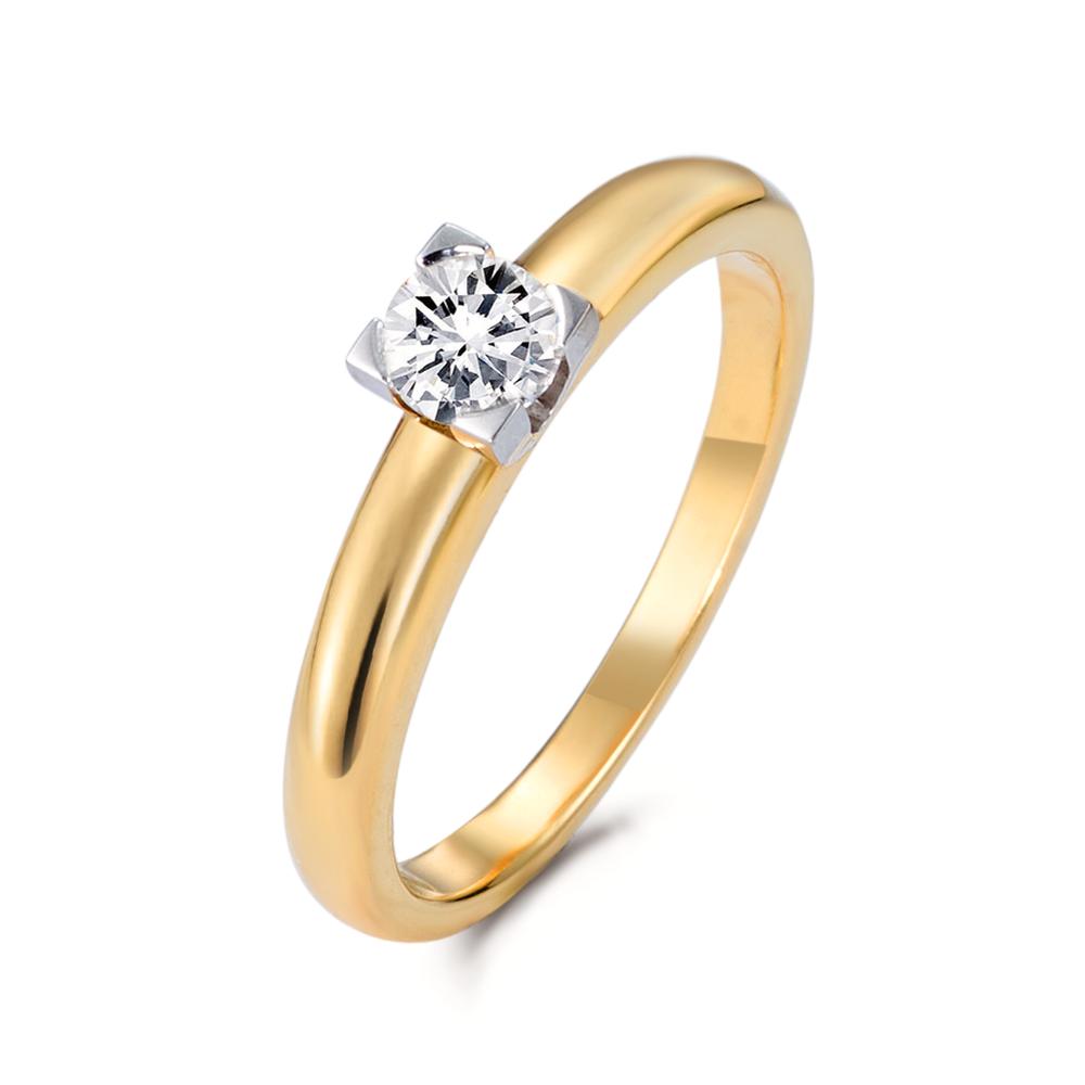 Solitärring 750/18 K gult guld diamant 0.30 ct, w-si tvåfärgad
