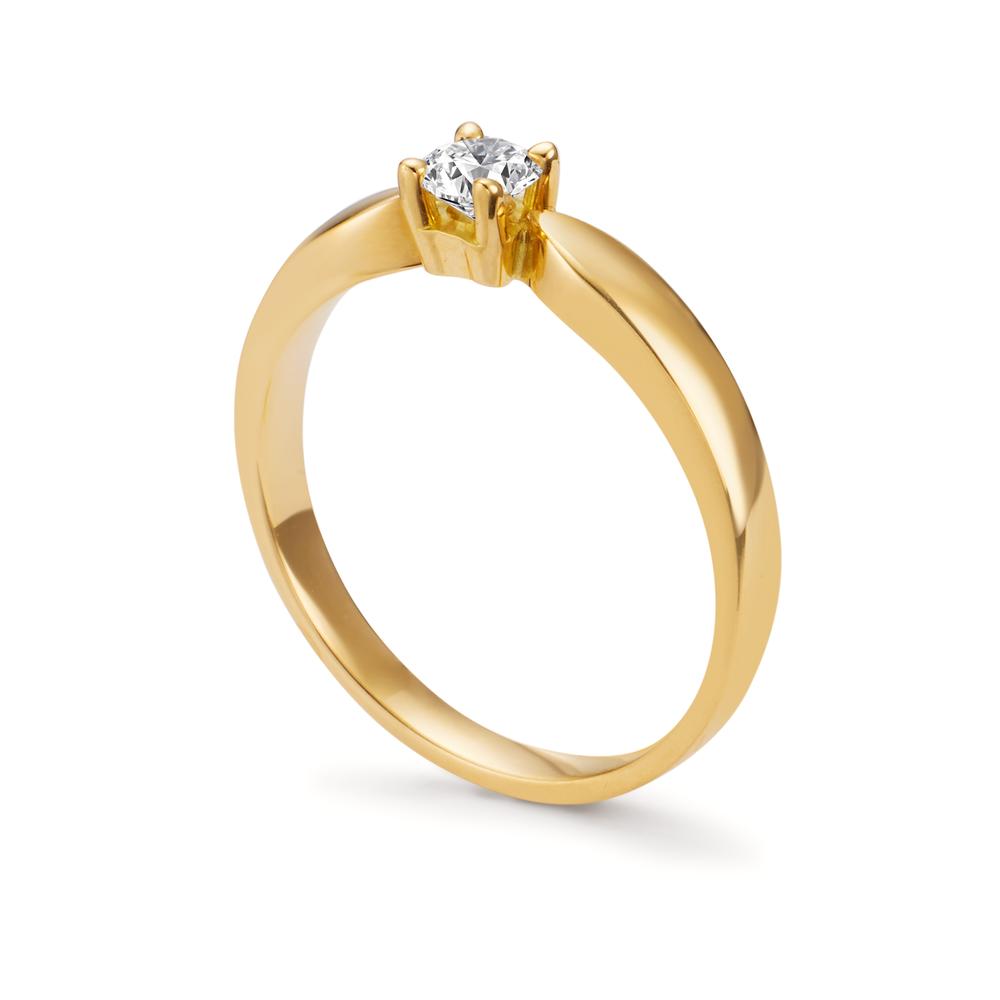 Solitärring 750/18 K gult guld diamant 0.20 ct, w-si