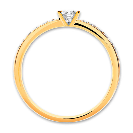 Solitärring 750/18 K gult guld diamant 0.20 ct, 17 stenar, w-si