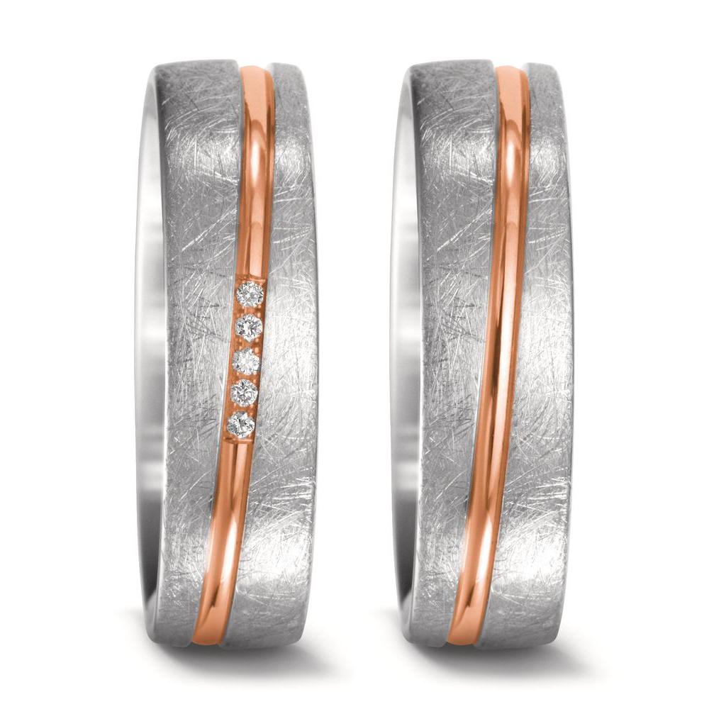 Partnerring 750/18 K vitguld, 750/18 K rött guld diamant 0.025 ct, 5 stenar, w-si
