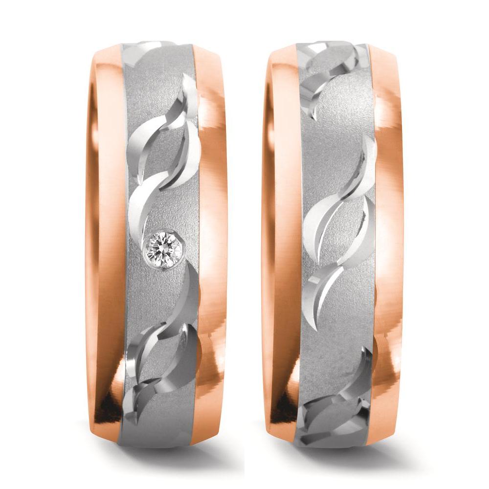 Partnerring 750/18 K vitguld, 750/18 K rött guld diamant 0.02 ct, w-si