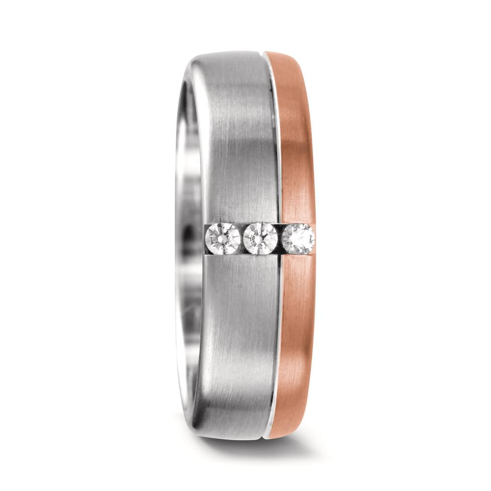 Partnerring 750/18 K vitguld, 750/18 K rött guld diamant 0.075 ct, 3 stenar, tw-vsi