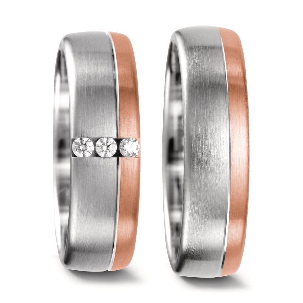 Partnerring 750/18 K vitguld, 750/18 K rött guld diamant 0.075 ct, 3 stenar, tw-vsi