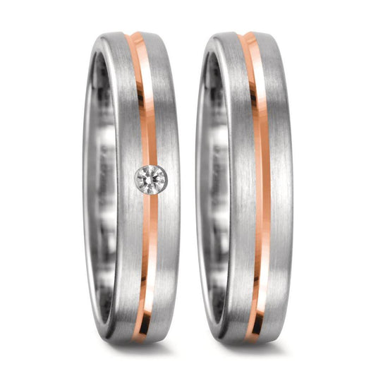 Partnerring 750/18 K vitguld, 750/18 K rött guld diamant 0.04 ct, tw-vsi