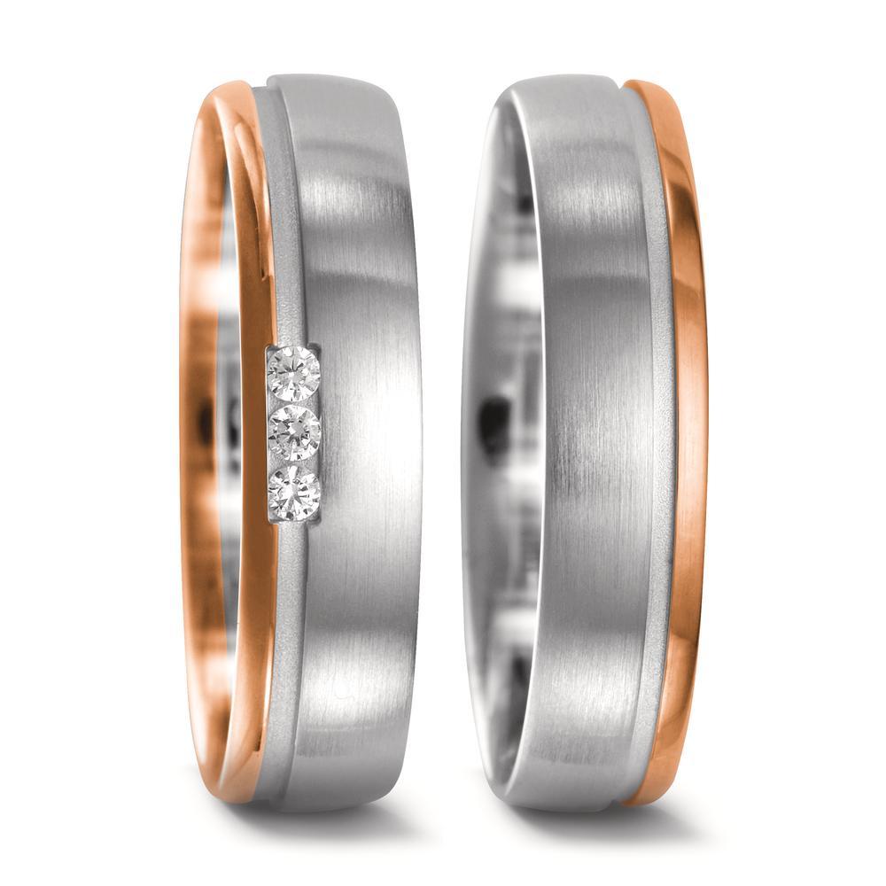 Partnerring 750/18 K vitguld, 750/18 K rött guld diamant 0.045 ct, 3 stenar, w-si