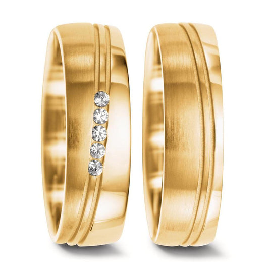 Partnerring 750/18 K gult guld diamant 0.075 ct, 5 stenar, w-si