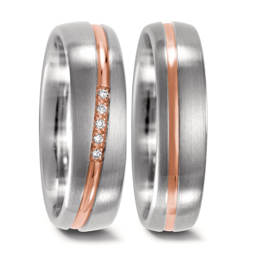 Partnerring 750/18 K vitguld, 750/18 K rött guld diamant 0.025 ct, 5 stenar, w-si