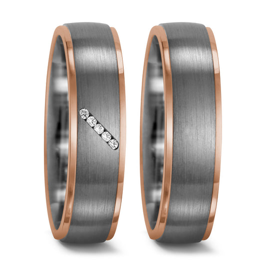 Finger ring 950 palladium, 750/18 K rött guld diamant 0.025 ct, 5 stenar, tw-vsi