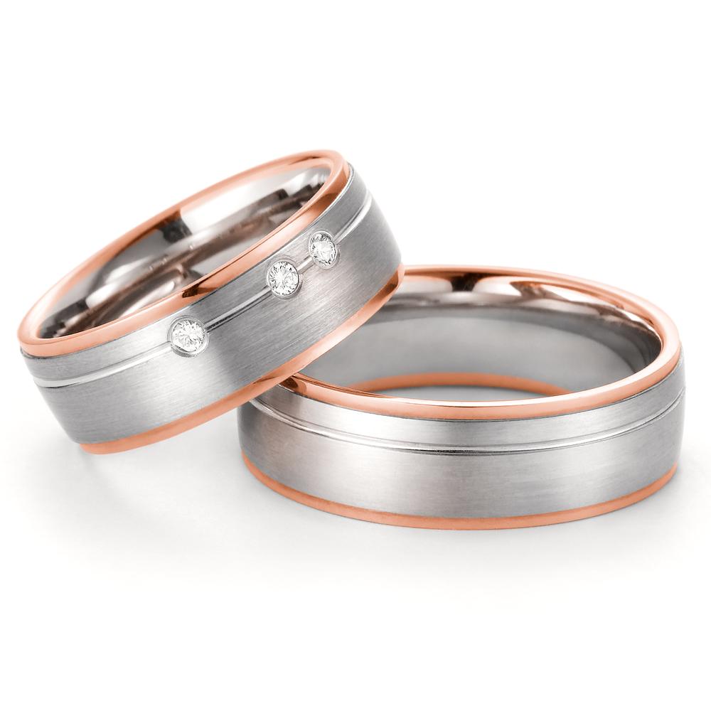 Partnerring 750/18 K vitguld, 750/18 K rött guld diamant 0.06 ct, 3 stenar, w-si