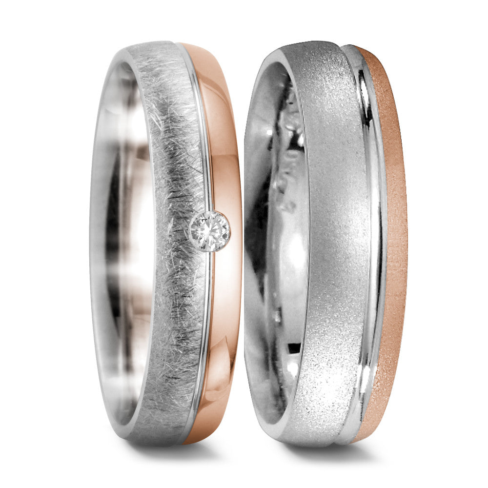 Partnerring 750/18 K vitguld, 750/18 K rött guld diamant 0.045 ct, tw-si