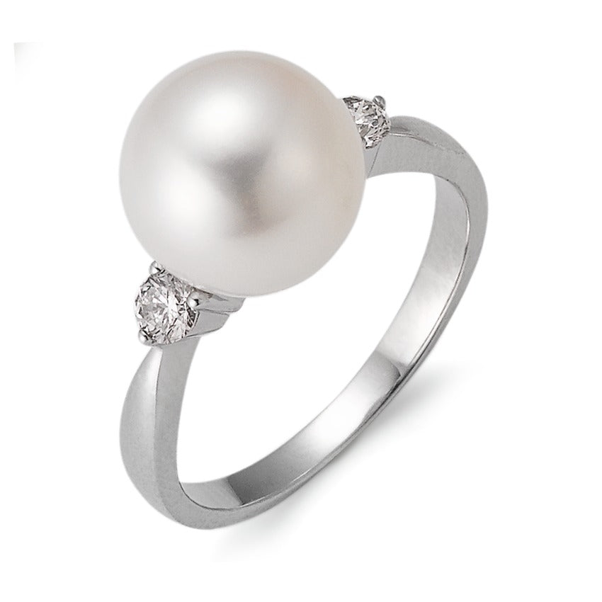 Finger ring 750/18 K vitguld diamant 0.24 ct, 2 stenar, w-si Sötvattensodlad pärla vit, 10 mm