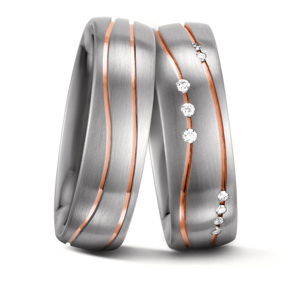 Partnerring 585/14 K vitguld, 585/14 K rött guld diamant vit, 0.06 ct, 9 stenar, w-si
