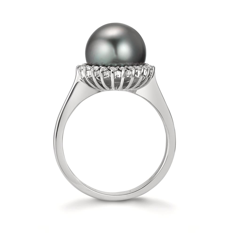 Finger ring 750/18 K vitguld diamant 0.27 ct, 22 stenar, w-si Tahitisk pärla grå, 10 mm