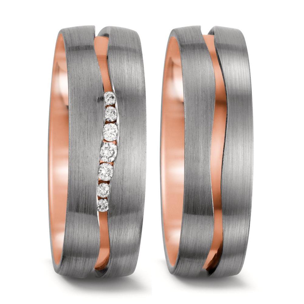 Partnerring 750/18 K rött guld, 750/18 K vitguld diamant vit, 0.061 ct, 7 stenar, tw-vsi