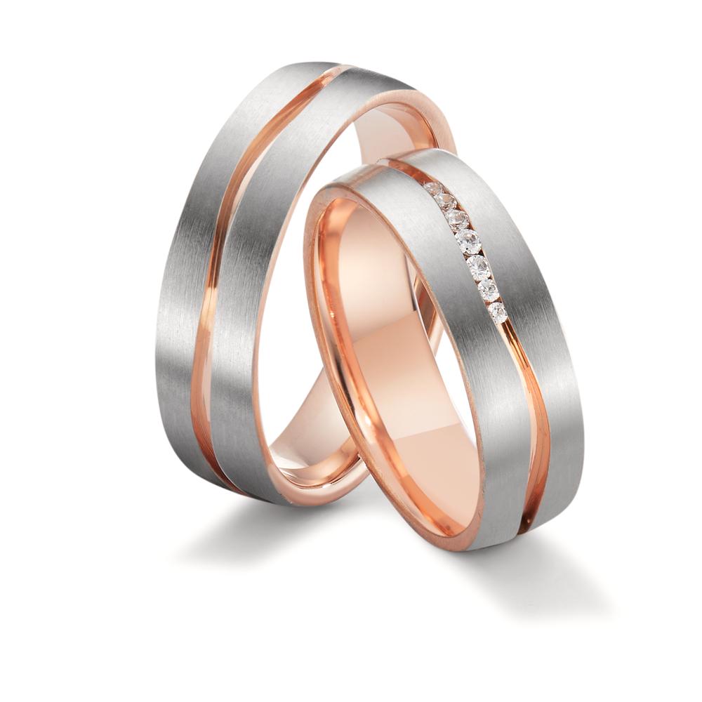 Partnerring 750/18 K rött guld, 750/18 K vitguld diamant vit, 0.061 ct, 7 stenar, tw-vsi