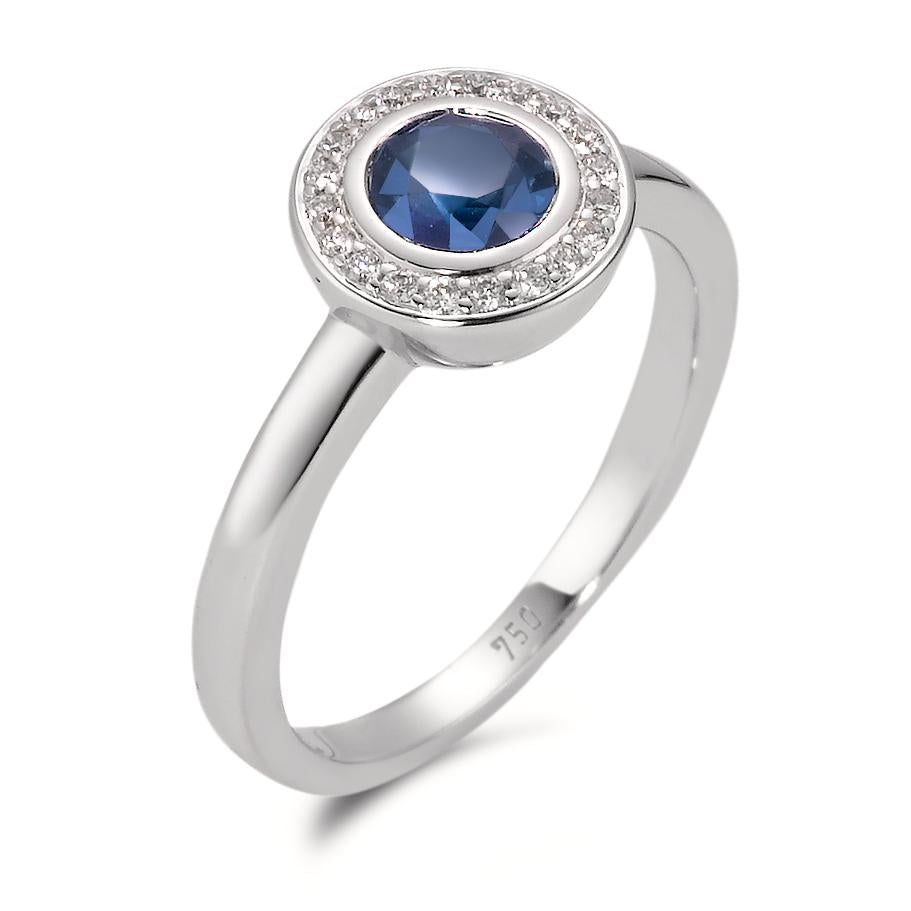 Finger ring 750/18 K vitguld safir blå, diamant vit, 20 stenar, w-si