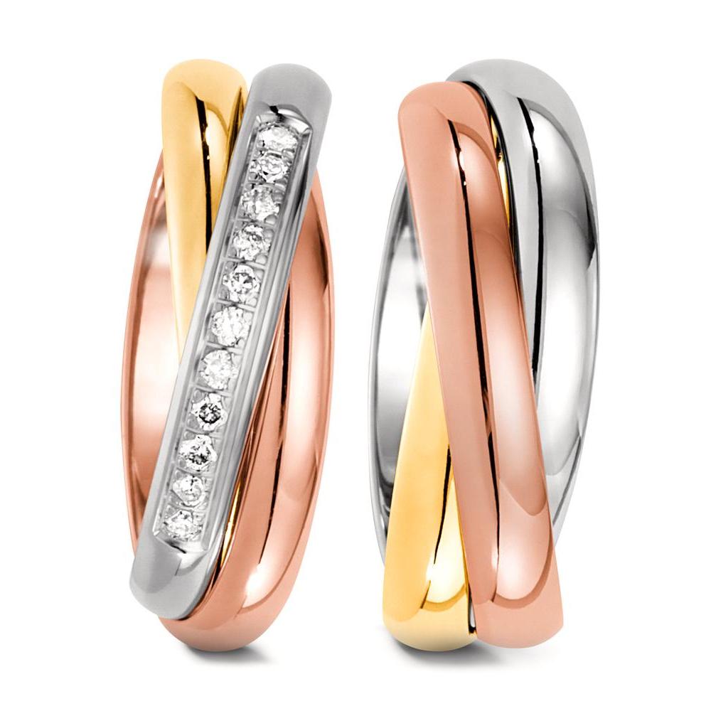 Partnerring 750/18 K gult guld, 750/18 K rött guld, 750/18 K vitguld diamant 0.11 ct, 11 stenar, w-si