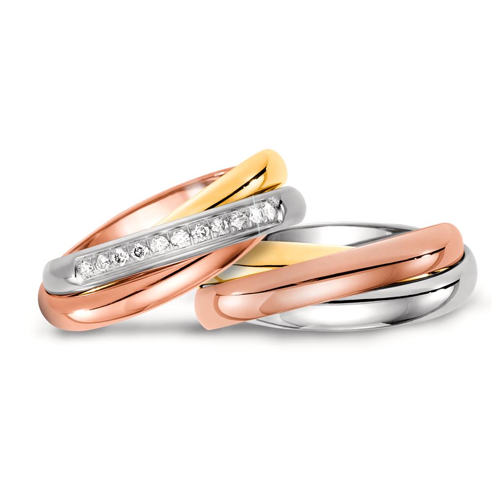 Partnerring 750/18 K gult guld, 750/18 K rött guld, 750/18 K vitguld diamant 0.11 ct, 11 stenar, w-si
