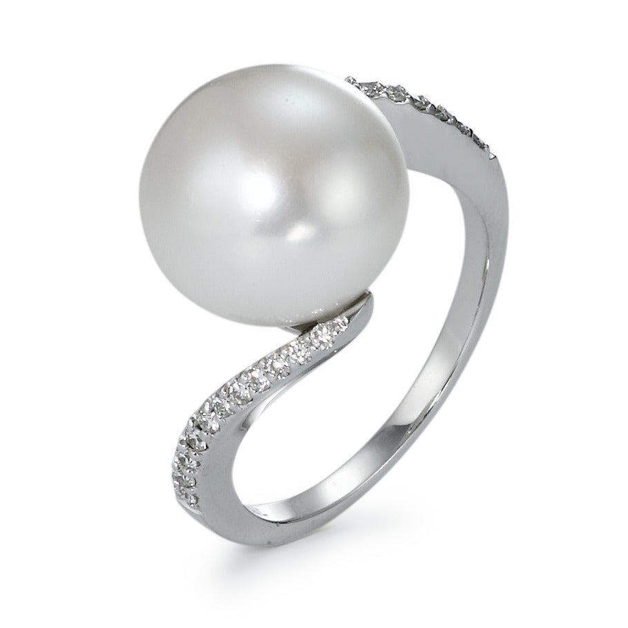 Finger ring 750/18 K vitguld diamant 0.16 ct, 22 stenar, w-si Sötvattensodlad pärla, 22 Pärlor, 11 mm