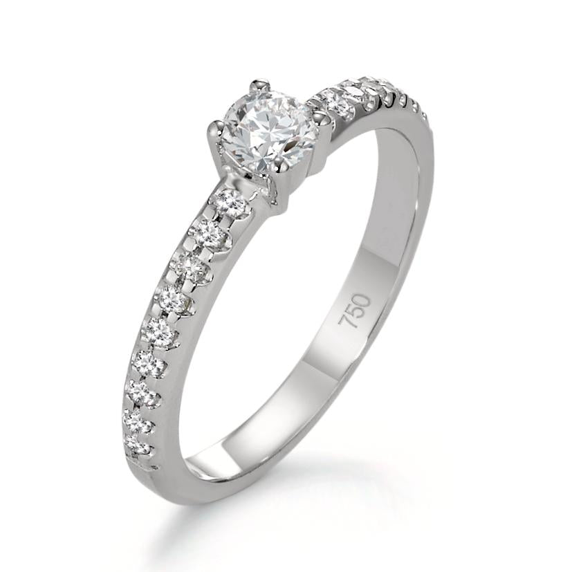 Solitärring 750/18 K vitguld diamant 0.35 ct, 19 stenar, w-si