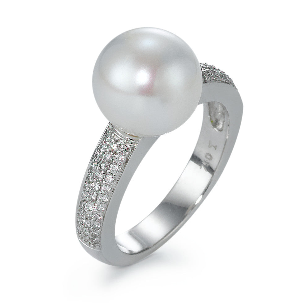 Finger ring 750/18 K vitguld diamant 0.32 ct, 66 stenar, w-si Sötvattensodlad pärla vit, 10 mm