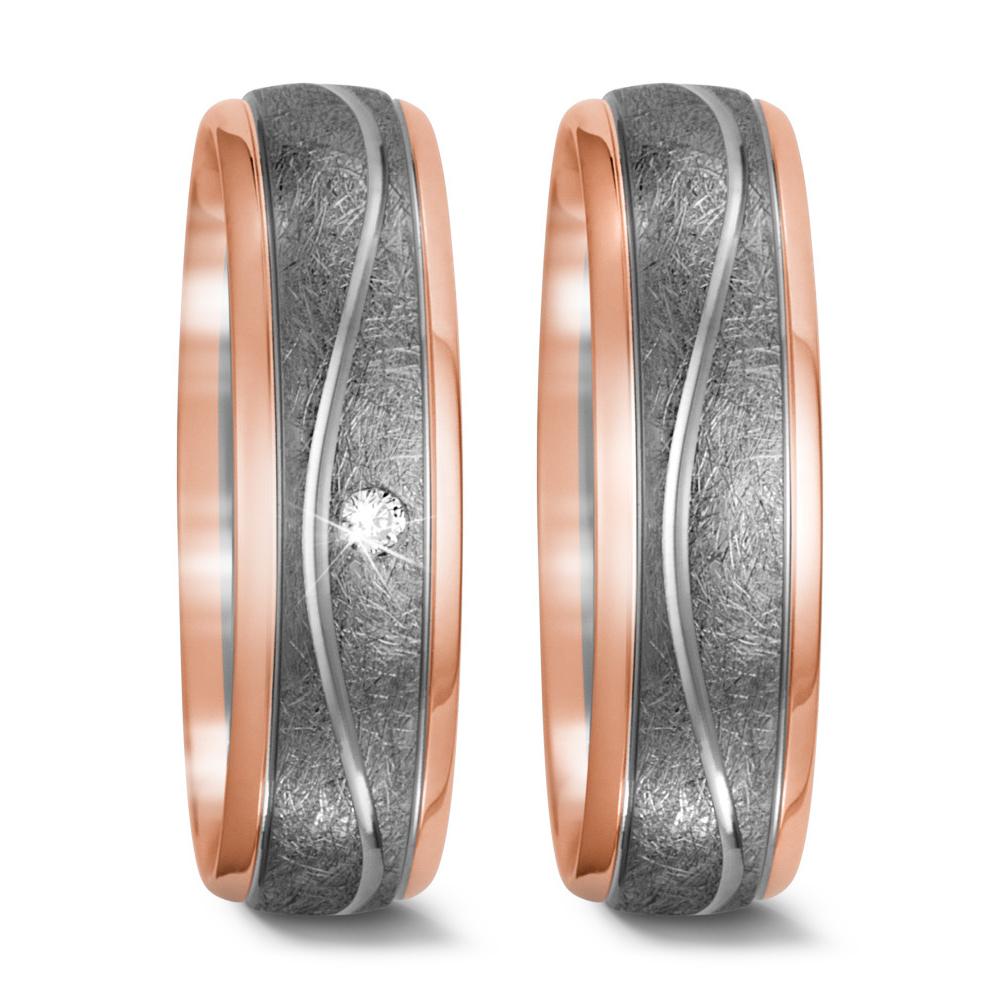 Partnerring 750/18 K rött guld, 500 palladium diamant 0.02 ct, w-si