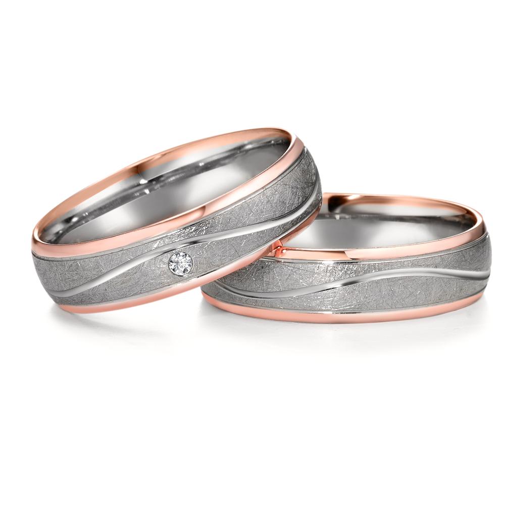 Partnerring 750/18 K rött guld, 500 palladium diamant 0.02 ct, w-si