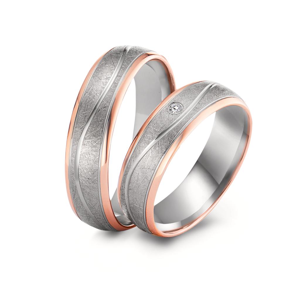 Partnerring 750/18 K rött guld, 500 palladium diamant 0.02 ct, w-si