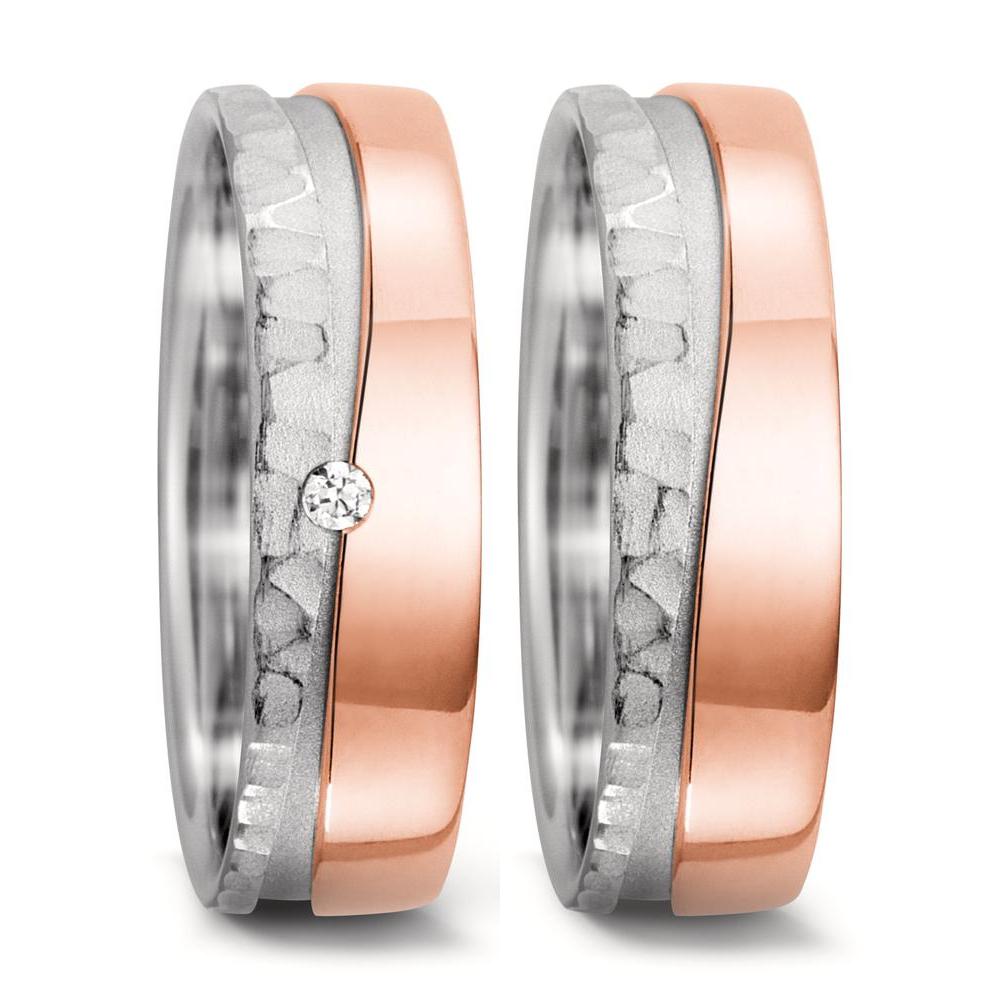 Partnerring 750/18 K vitguld, 750/18 K roséguld diamant 0.02 ct, tw-si