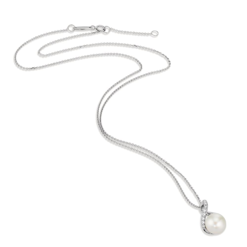 Halsband med hänge 750/18 K vitguld Sötvattensodlad pärla vit, 8 mm 42 cm