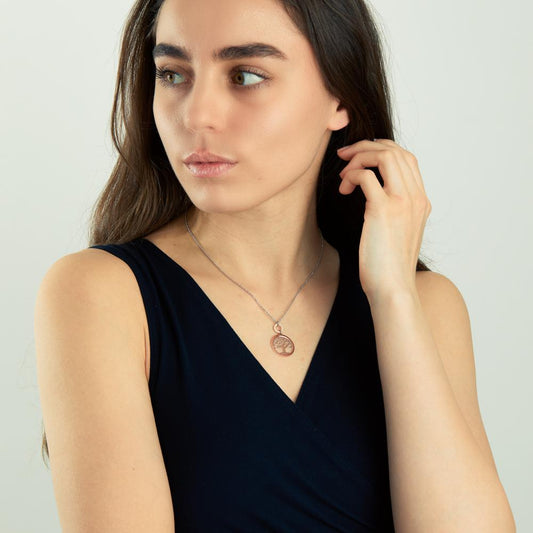 Halsband med hänge Silver ros guldpläterad Livets träd 40-44 cm Ø20 mm