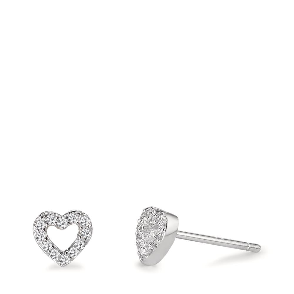 Örhängen med knoppar Silver Zirkoniumoxid rodiumpläterad Hjärta Ø6 mm