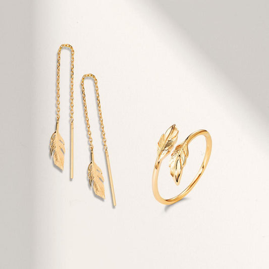 Finger ring Brons gul guldpläterad Fjäder