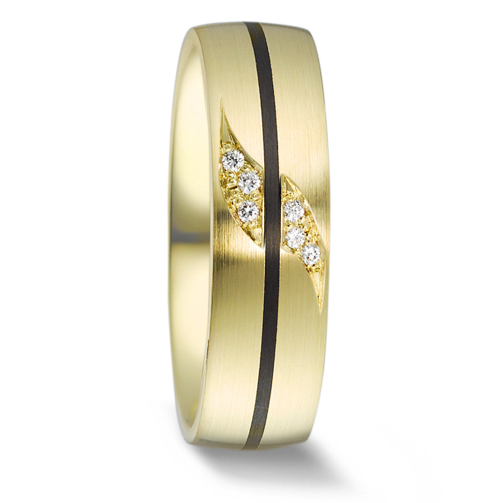 Partnerring 585/14 K gult guld, Kol diamant 0.048 ct, 6 stenar, w-si