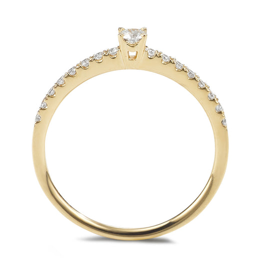 Solitärring 750/18 K gult guld diamant 0.25 ct, 17 stenar, w-si