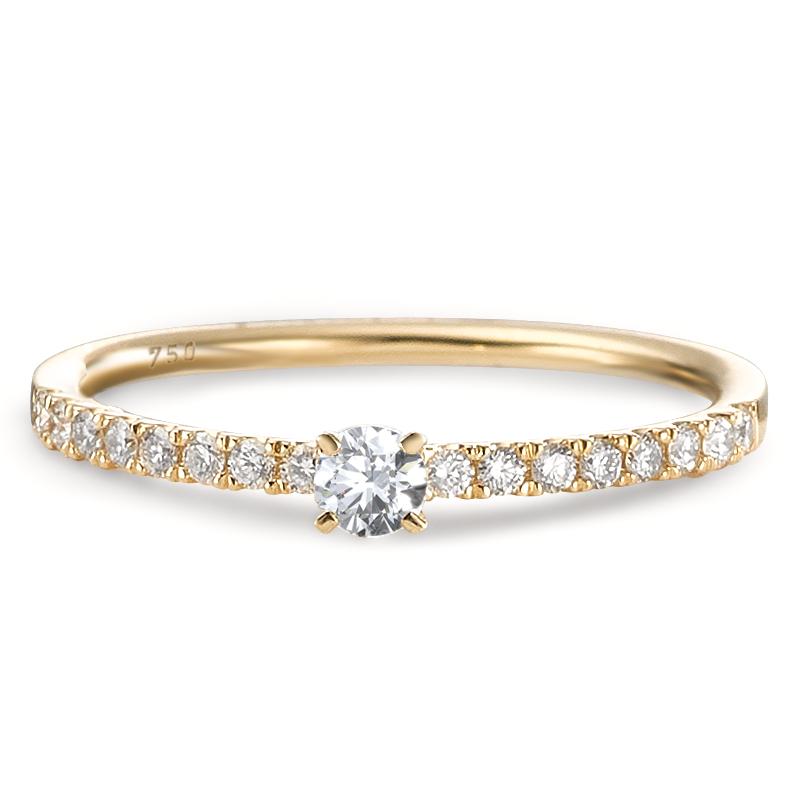Solitärring 750/18 K gult guld diamant 0.25 ct, 17 stenar, w-si