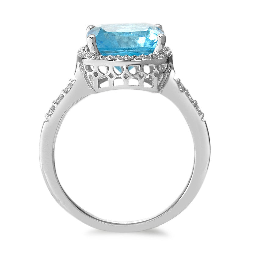 Finger ring 750/18 K vitguld topas ljusblå, diamant vit, 0.20 ct, 42 stenar, w-pi3 Ø11 mm