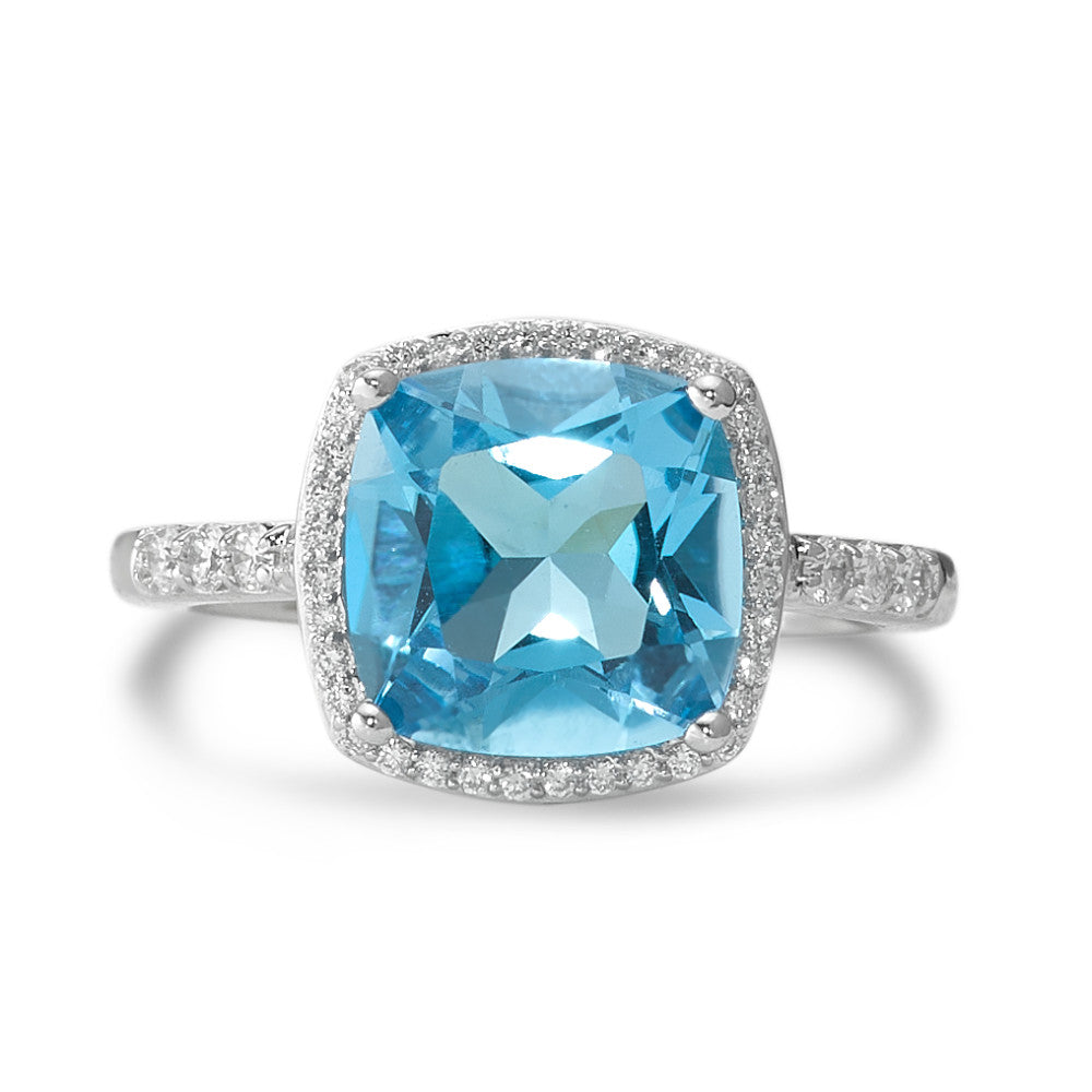 Finger ring 750/18 K vitguld topas ljusblå, diamant vit, 0.20 ct, 42 stenar, w-pi3 Ø11 mm