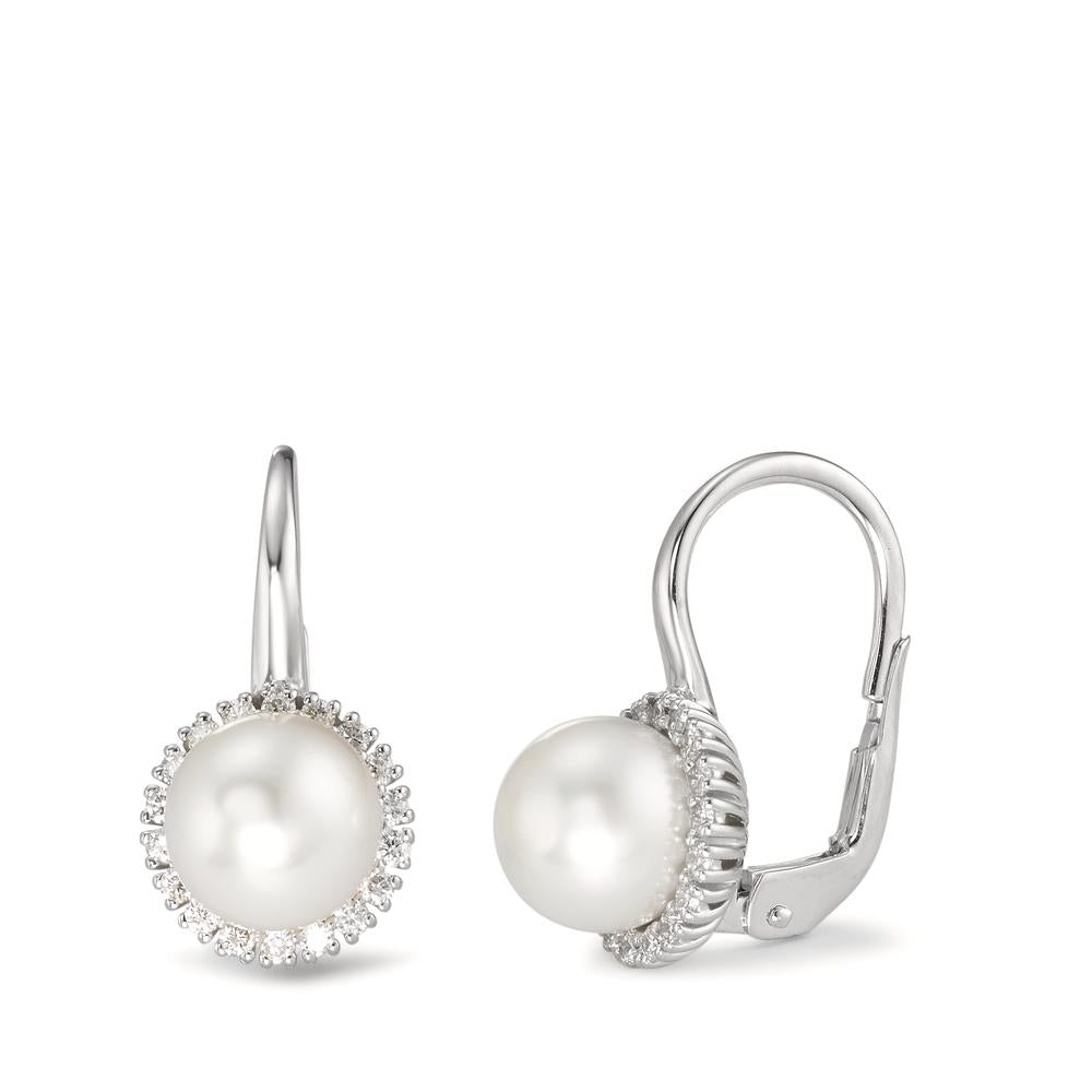 Örhängen 750/18 K vitguld diamant 0.36 ct, w-si Sötvattensodlad pärla vit, 8 mm