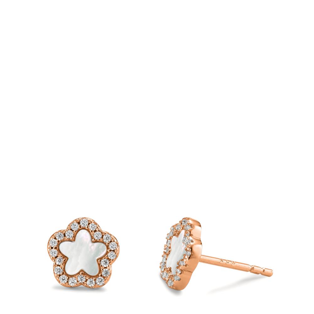 Örhängen med knoppar Silver Zirkoniumoxid ros guldpläterad pärlemor vit blomma Ø8 mm