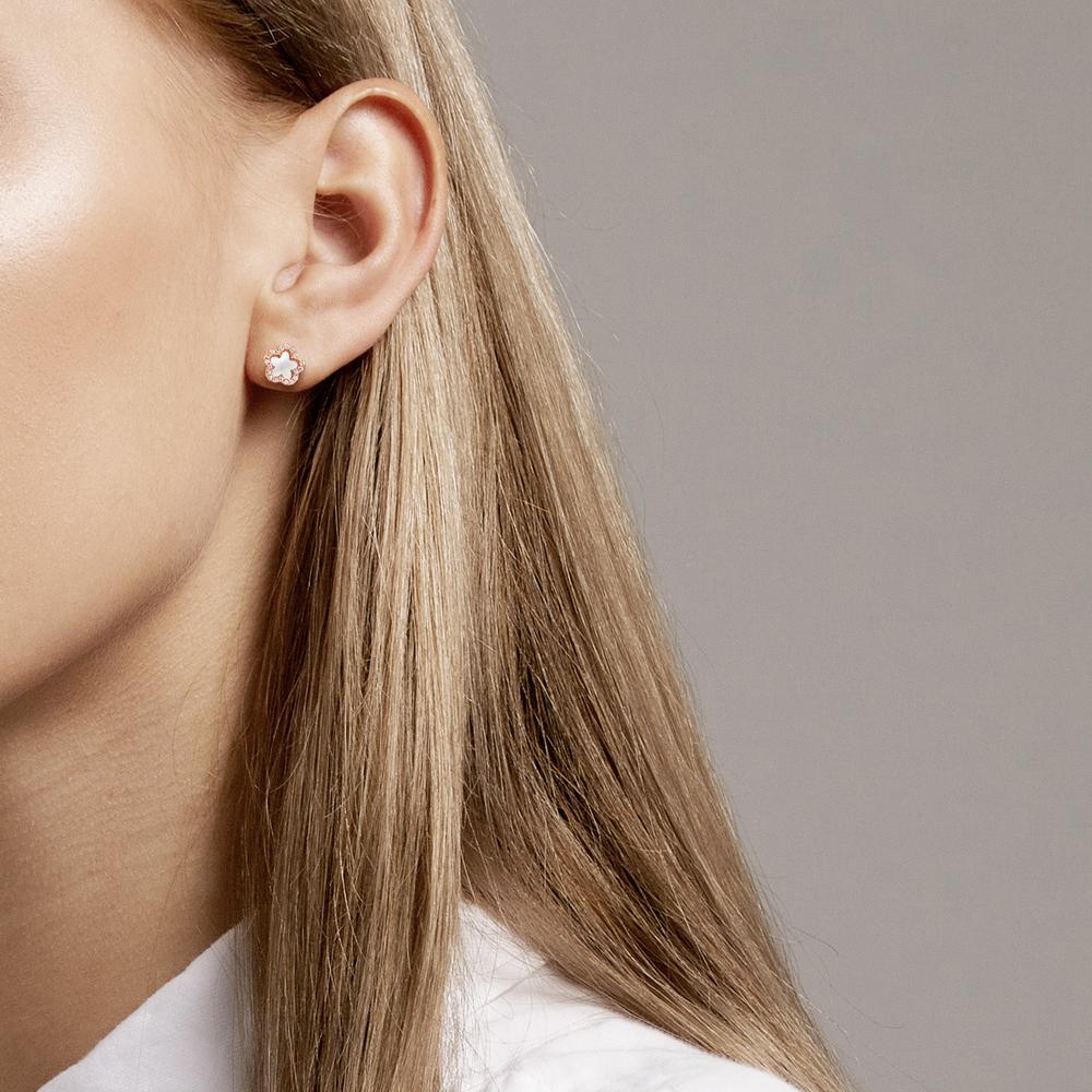 Örhängen med knoppar Silver Zirkoniumoxid ros guldpläterad pärlemor vit blomma Ø8 mm