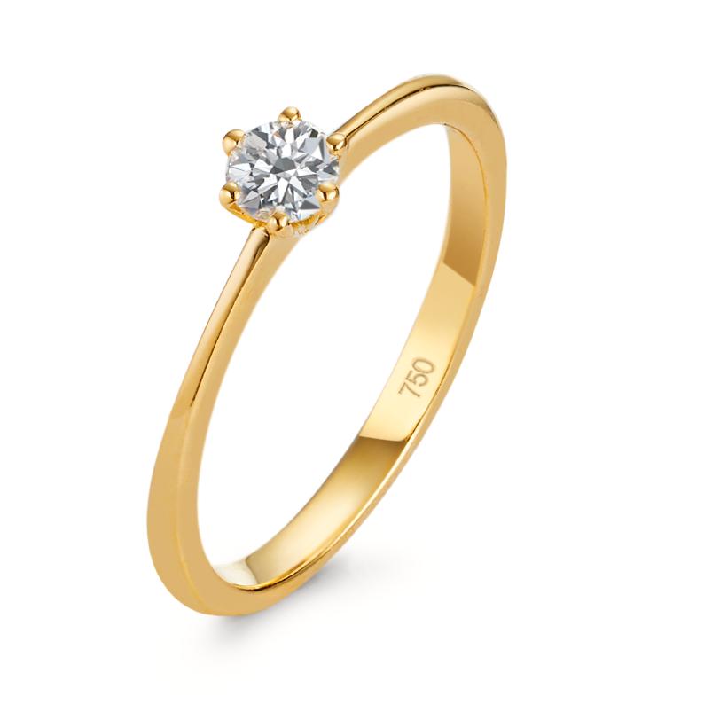 Solitärring 750/18 K gult guld diamant 0.20 ct, w-si