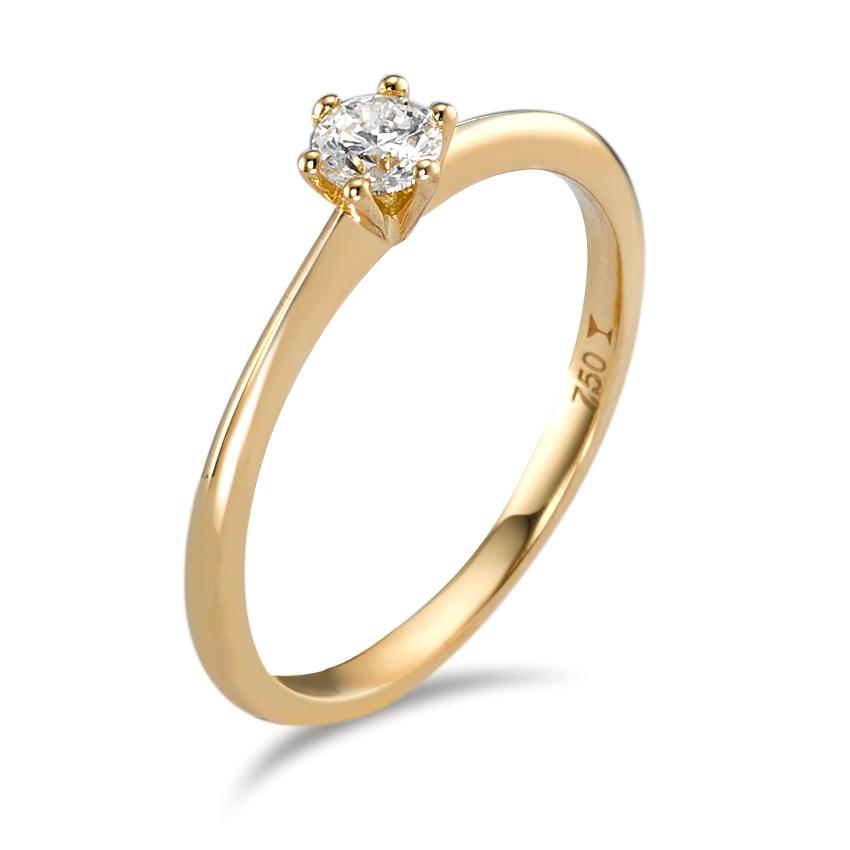 Solitärring 750/18 K gult guld diamant 0.20 ct, w-si