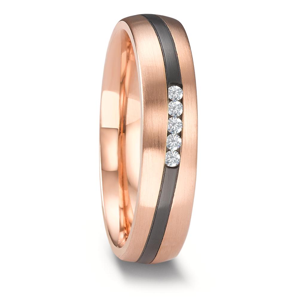 Partnerring 585/14 K roséguld, zirkonium diamant 0.075 ct, 5 stenar, w-si