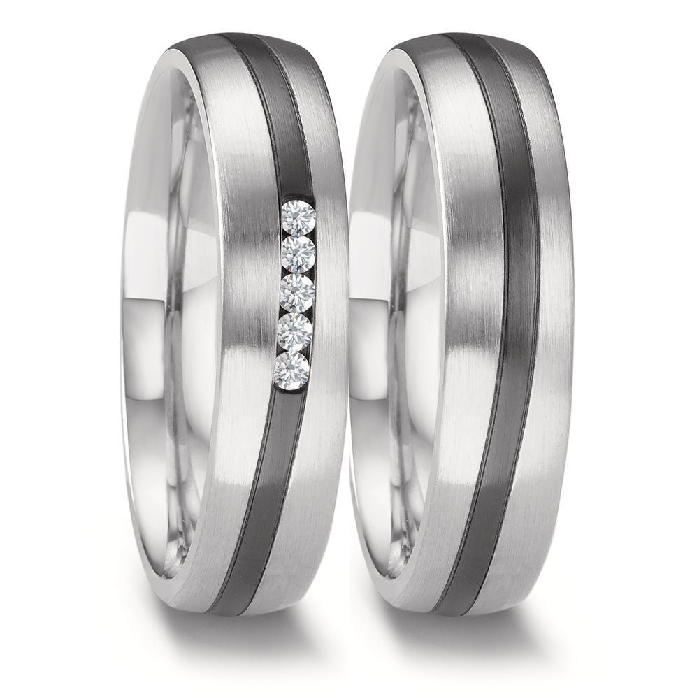 Partnerring 585/14 K vitguld, zirkonium diamant 0.075 ct, 5 stenar, w-si