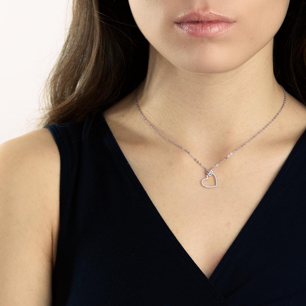 Collier Silver Zirkoniumoxid rodiumpläterad Hjärta 40-45 cm