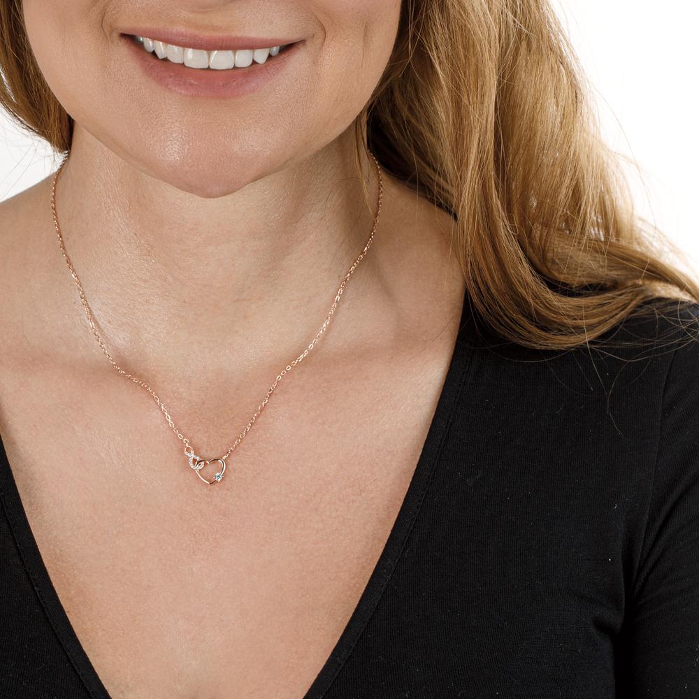 Collier Silver Zirkoniumoxid ros guldpläterad Hjärta 40-45 cm