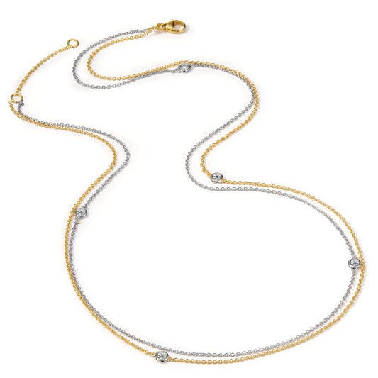 Collier 750/18 K vitguld, 750/18 K gult guld diamant 0.16 ct, 5 stenar, w-si 42-45 cm