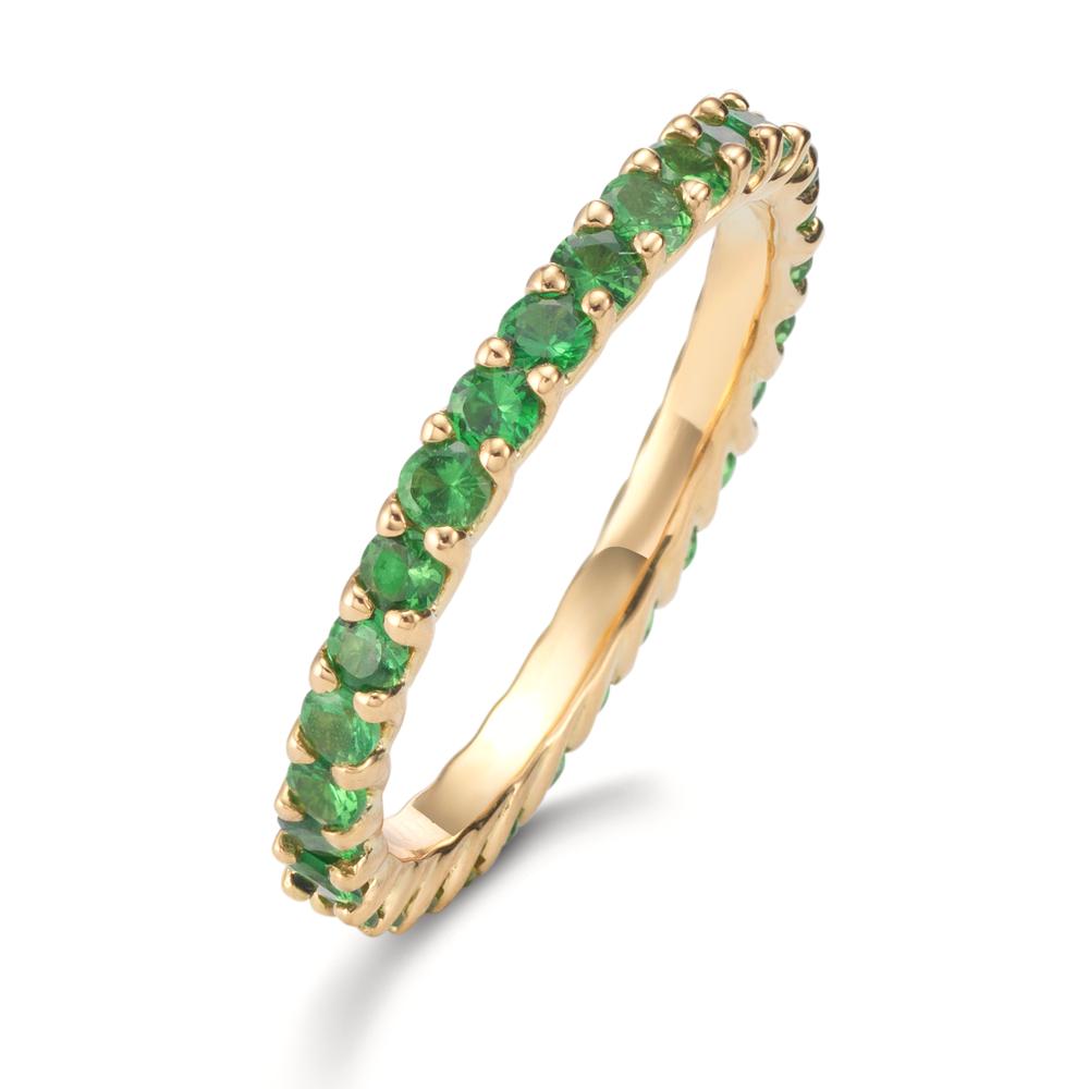 Minnesring 750/18 K gult guld granat grön, 1.20 ct, 30 stenar